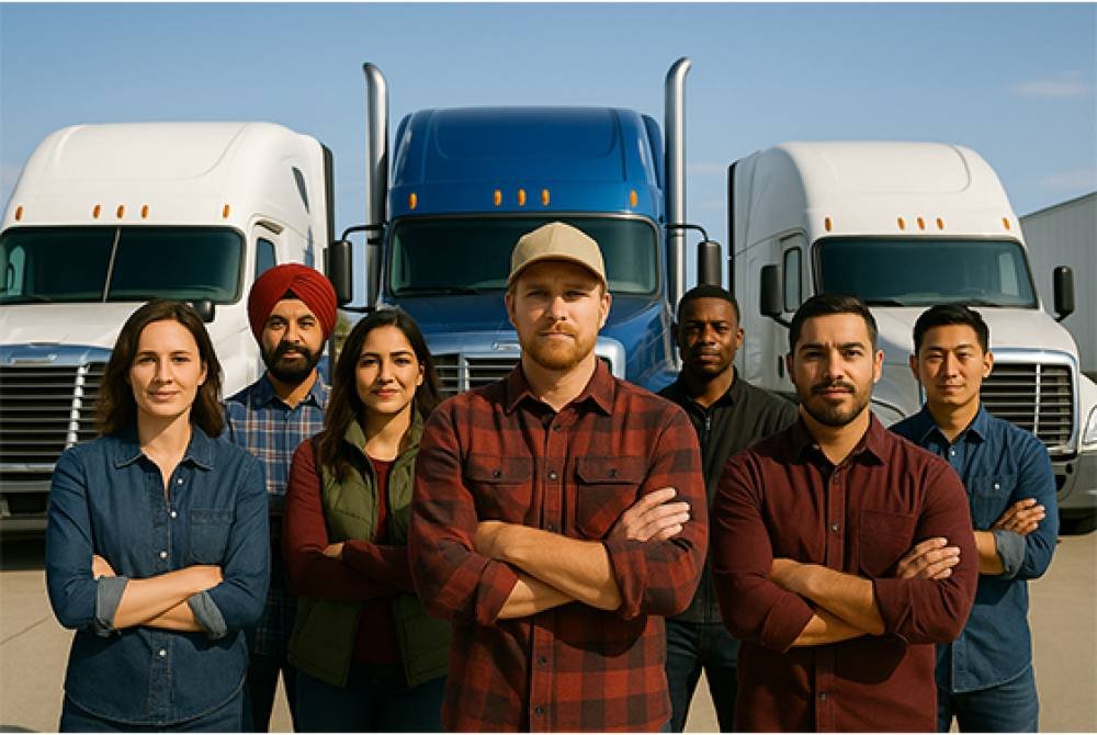 Camioneros estadounidenses en carreteras llenas de diversidad cultural